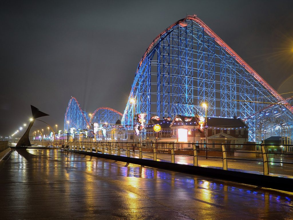 our-story roller coaster, blackpool, england, fairground, ride, pleasure, park, adventure, night time, night, landscape, lights, dark, blue, seafront, holiday, destination, photography, photo, rollercoaster, thrill, roller coaster, blackpool, blackpool, blackpool, blackpool, blackpool, rollercoaster, rollercoaster