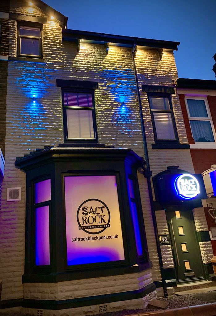 salt rock blackpool at night
